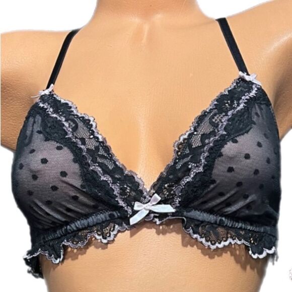 Victoria’s Secret sexy dot mesh racerback bralette bra Black - Picture 1 of 4